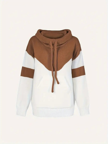 ✨Cozy Color Block Knit Hoodie with Drawstring Details (Final Days: Big Savings!!!)