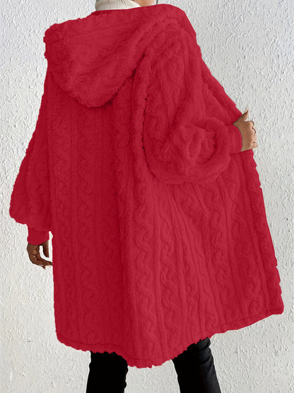 ✨Women's Plush Fleece Soft Midi-Length Jacket with Pockets