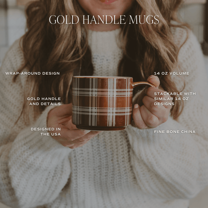 Gold Leaves 14 oz Gold Handle Coffee Mug