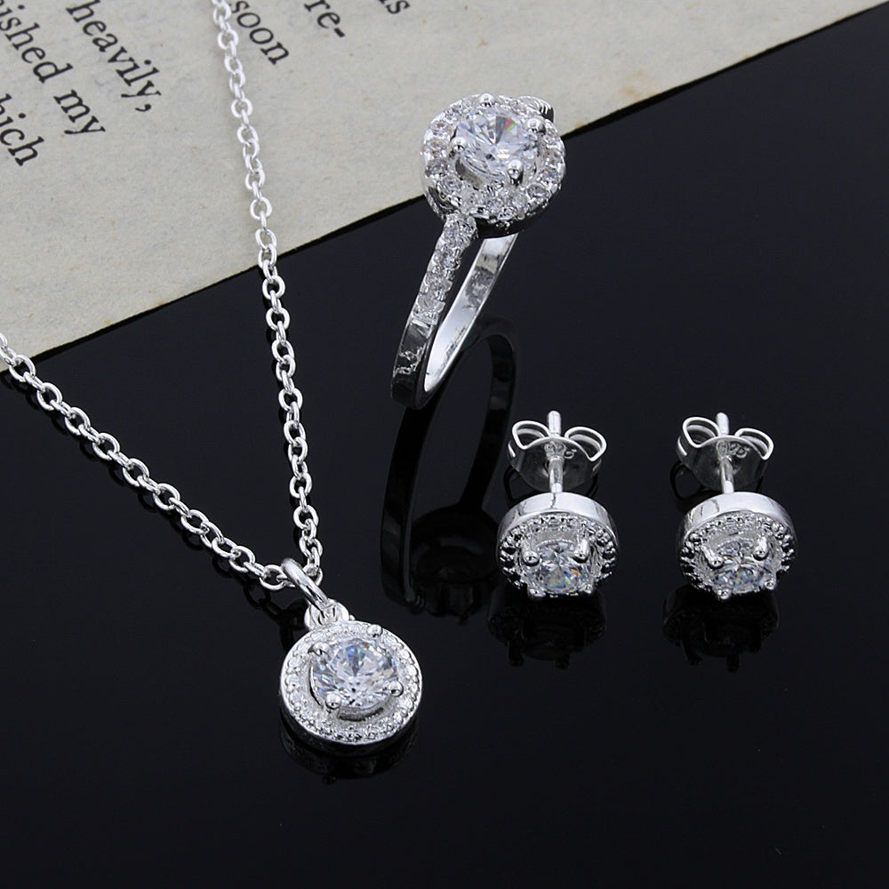 Women’s Luxury Zircon Jewelry Suit | Elegant 4-Piece Necklace, Earrings, Ring & Bracelet Set | Brilliant Cubic Zirconia Formal Jewelry Set | High-Sense Wedding & Party Accessory Kit