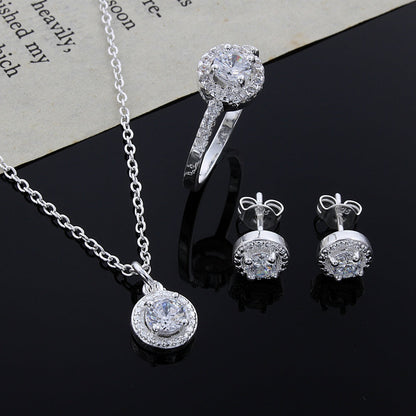 Women’s Luxury Zircon Jewelry Suit | Elegant 4-Piece Necklace, Earrings, Ring & Bracelet Set | Brilliant Cubic Zirconia Formal Jewelry Set | High-Sense Wedding & Party Accessory Kit