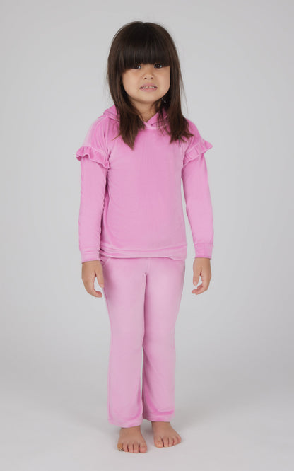 90 Degree by Reflex Toddler Girls 2 PC Velour Ruffle Hoodie and Flare Leg Pant Set