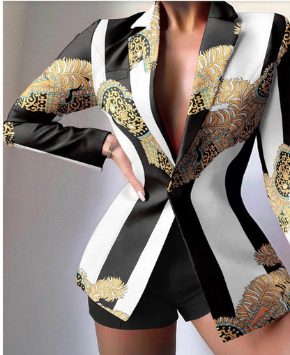 Fashionable Women's Suit Set Casual Office Wear Blazer and Shorts Two-Piece Outfit
