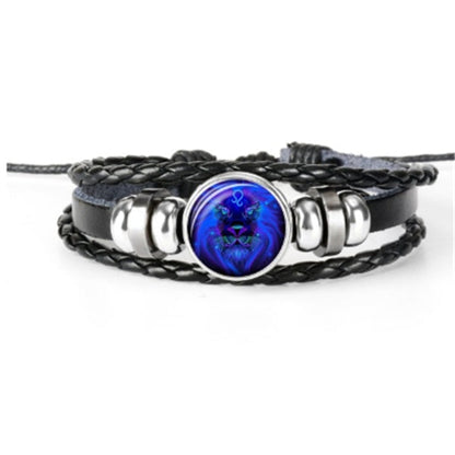 12 Zodiac Constellation Luminous Bracelet | Handmade Braided Leather Astrology Bracelet | Glow-in-the-Dark Birthday Gift for Men, Women & Kids