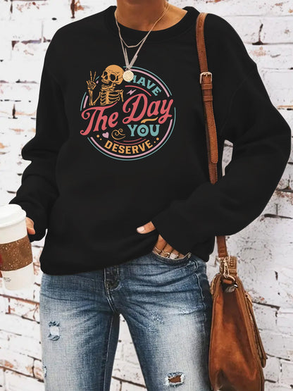 The Day Pattern Printed Round Neck Hoodie