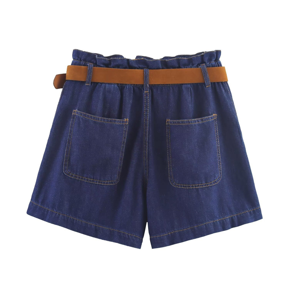 Paired with waistband and paper bag shorts