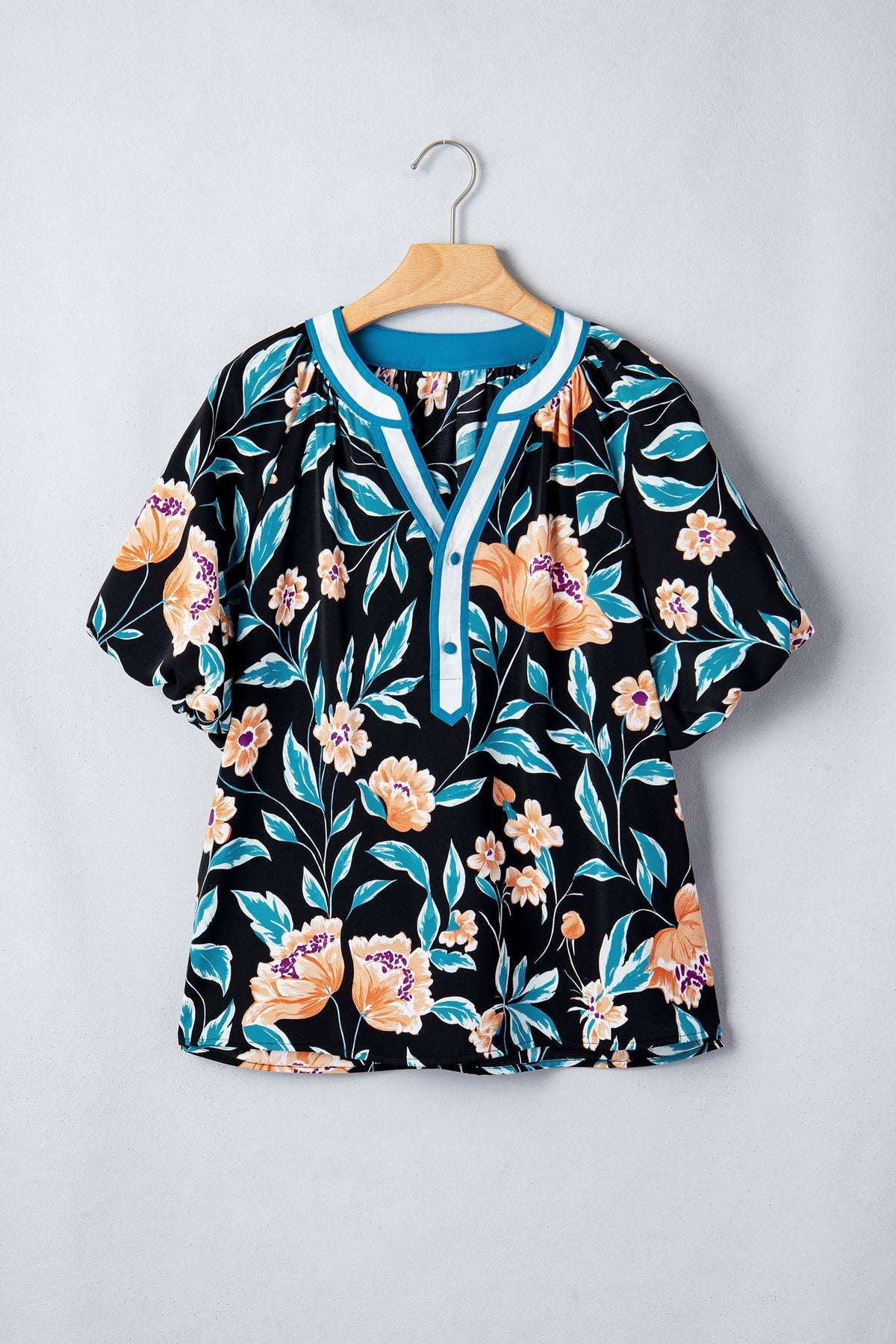 Threaded Pear Ila Bubble Sleeve Notched Blouse