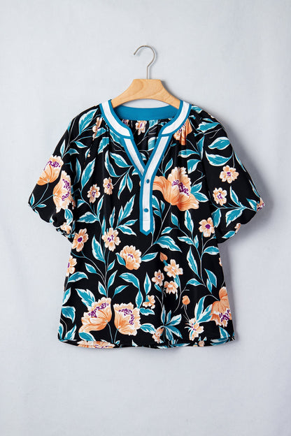 Threaded Pear Ila Bubble Sleeve Notched Blouse