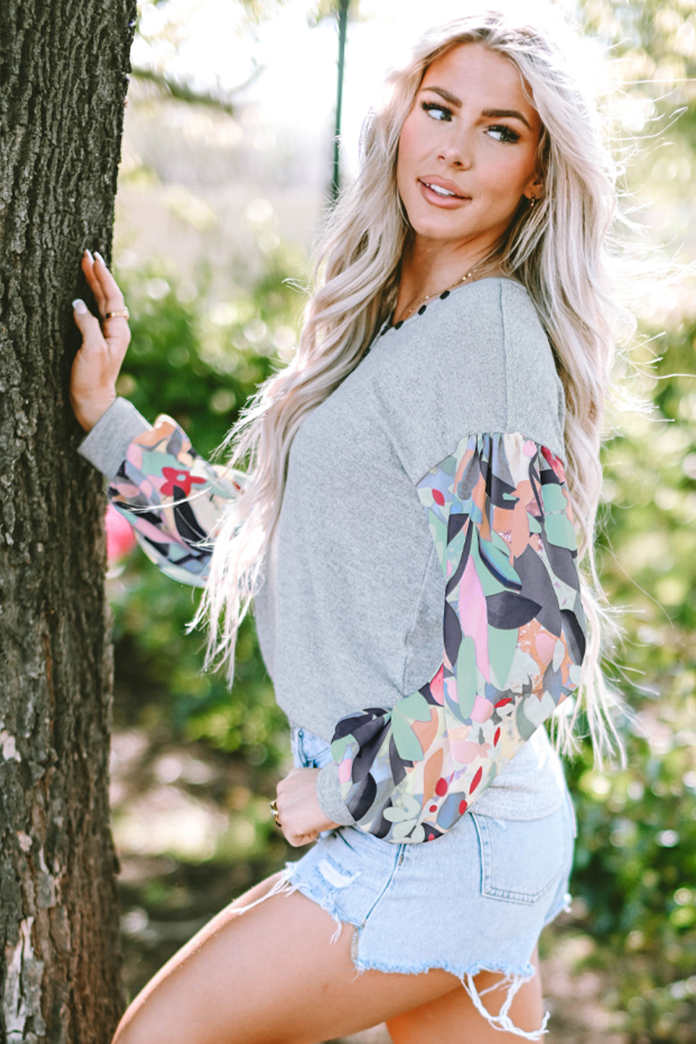 Threaded Pear Eleanor Lantern Sleeve Patchwork Top
