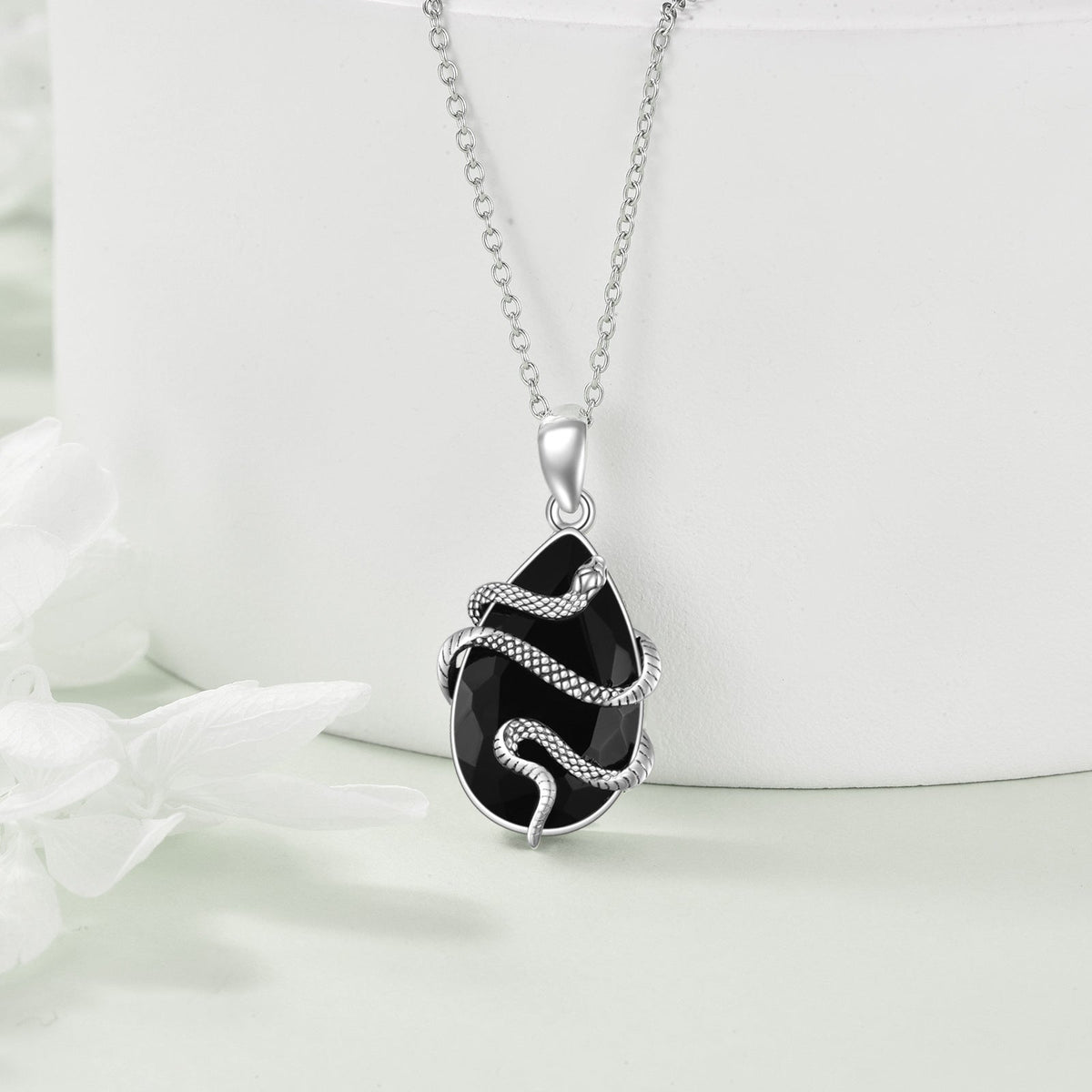 925 Sterling Silver Snake Necklace | Black Obsidian & Tourmaline Crystal Pendant | Gothic Serpent Jewelry for Men & Women | Protective Healing Stone Necklace | 2026 High-Fashion Mystical Gift Jewelry