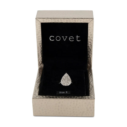 Covet Rhodium Plated Cubic Zirconia Teardrop Pave Ring - Size K