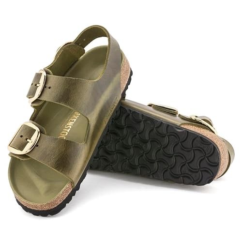 Birkenstock Unisex Milano Big Buckle Natural Leather Olive Green Olive