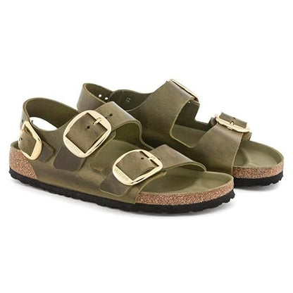 Birkenstock Unisex Milano Big Buckle Natural Leather Olive Green Olive