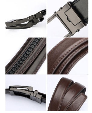 Men’s Luxury Two-Layer Cowhide Leather Belt | High-Sense Automatic Buckle Executive Waistband | Trendy Minimalist Sleek Ratchet Belt | Luxury-Label Statuesque Radiant Accessory | 2026 High-Fashion Emerald-Luxe Essential