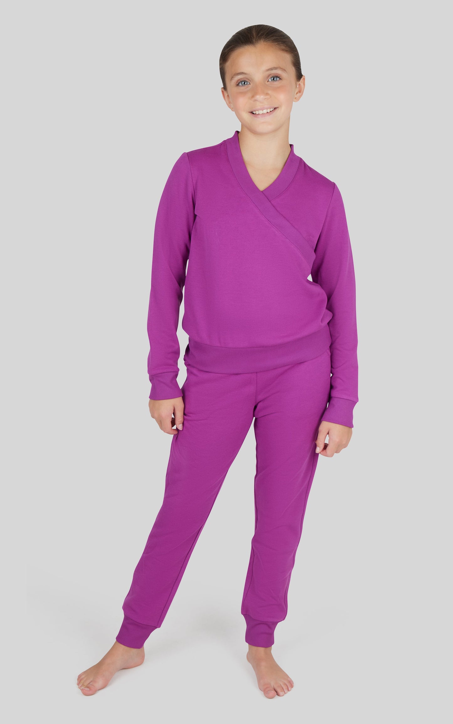 90 Degree by Reflex Girls 2 PC Terry Crossover Long Sleeve Top + Brushed Jogger Set