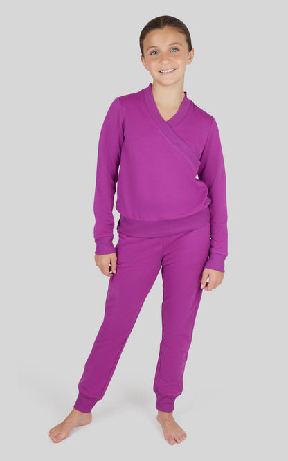 90 Degree by Reflex Girls 2 PC Terry Crossover Long Sleeve Top + Brushed Jogger Set