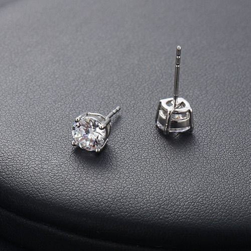 925 Sterling Silver Zircon Stud Earrings | Classic Round Cut Sparkling Crystal Earrings for Women | Hypoallergenic Minimalist Fine Jewelry