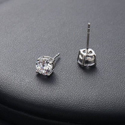 925 Sterling Silver Zircon Stud Earrings | Classic Round Cut Sparkling Crystal Earrings for Women | Hypoallergenic Minimalist Fine Jewelry