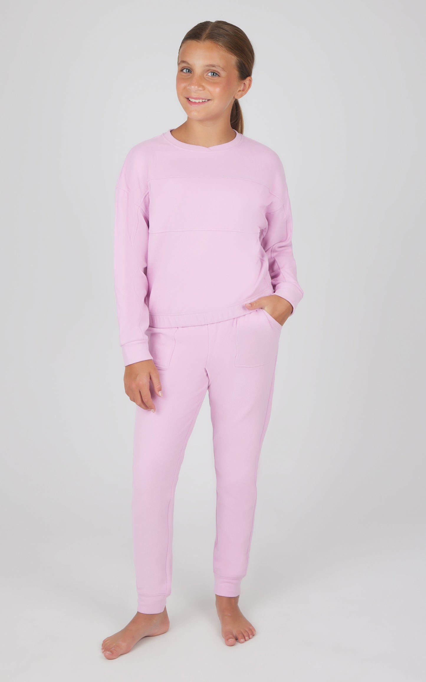 90 Degree by Reflex Girls 2 PC Melange Long Sleeve Top and Jogger Set