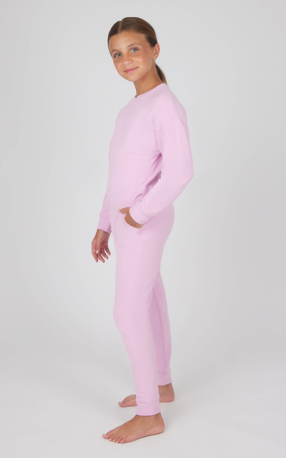 90 Degree by Reflex Girls 2 PC Melange Long Sleeve Top and Jogger Set