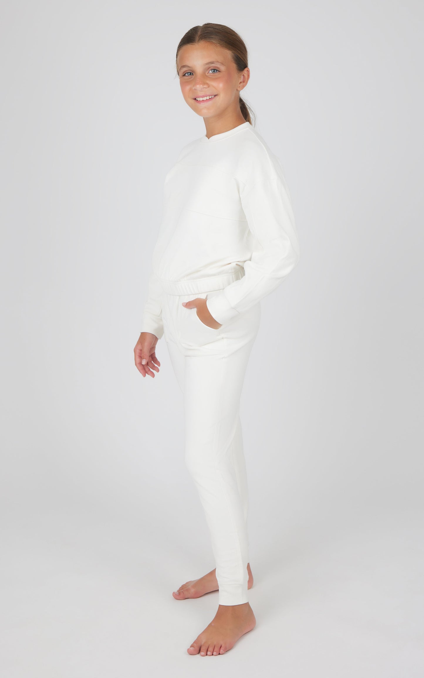 90 Degree by Reflex Girls 2 PC Melange Long Sleeve Top and Jogger Set