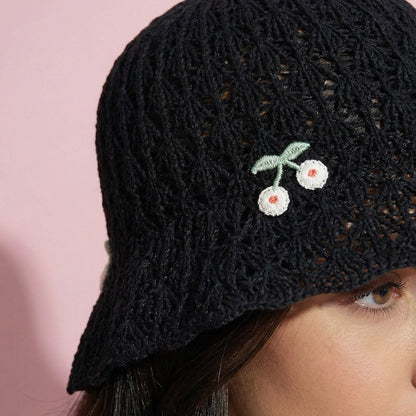 Anna-Kaci Women's Crochet Straw Sun Hat with Cherry Accents