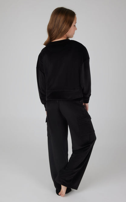 90 Degree by Reflex Girls Velour Crew Pullover With Cargo Pocket Pant
