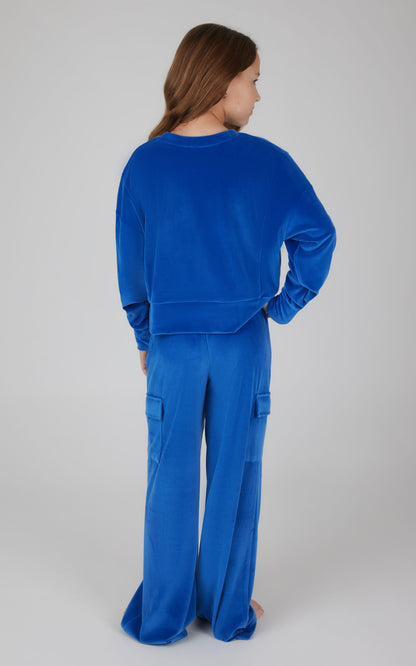90 Degree by Reflex Girls Velour Crew Pullover With Cargo Pocket Pant
