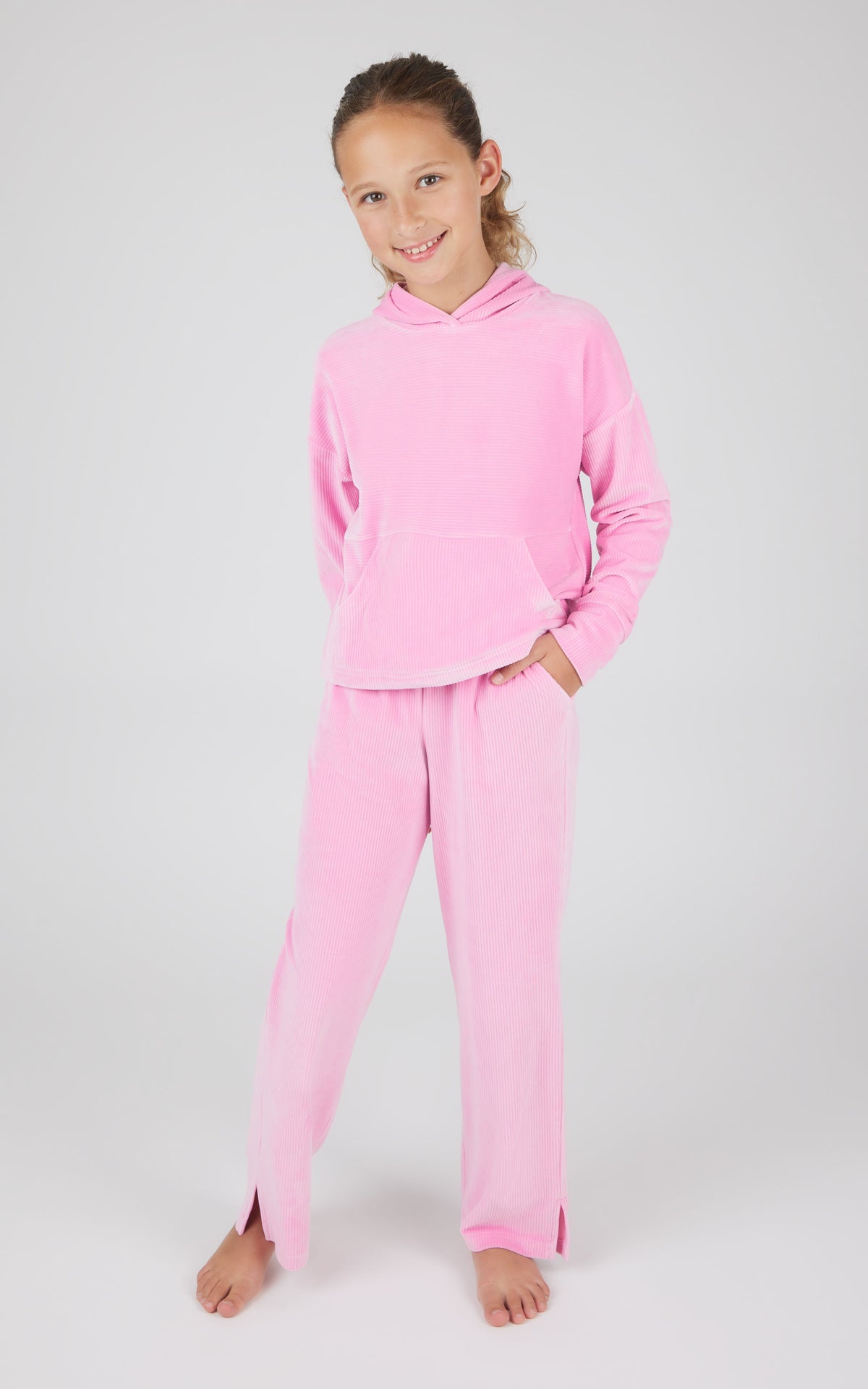 90 Degree by Reflex Girls 2 PC Ribbed Velour Hoodie and Straight Leg Pant
