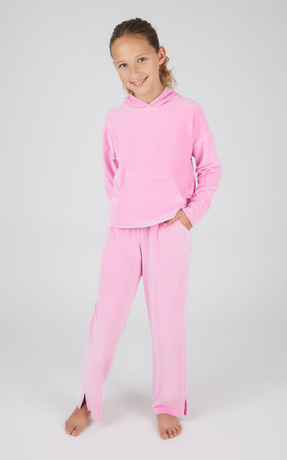 90 Degree by Reflex Girls 2 PC Ribbed Velour Hoodie and Straight Leg Pant