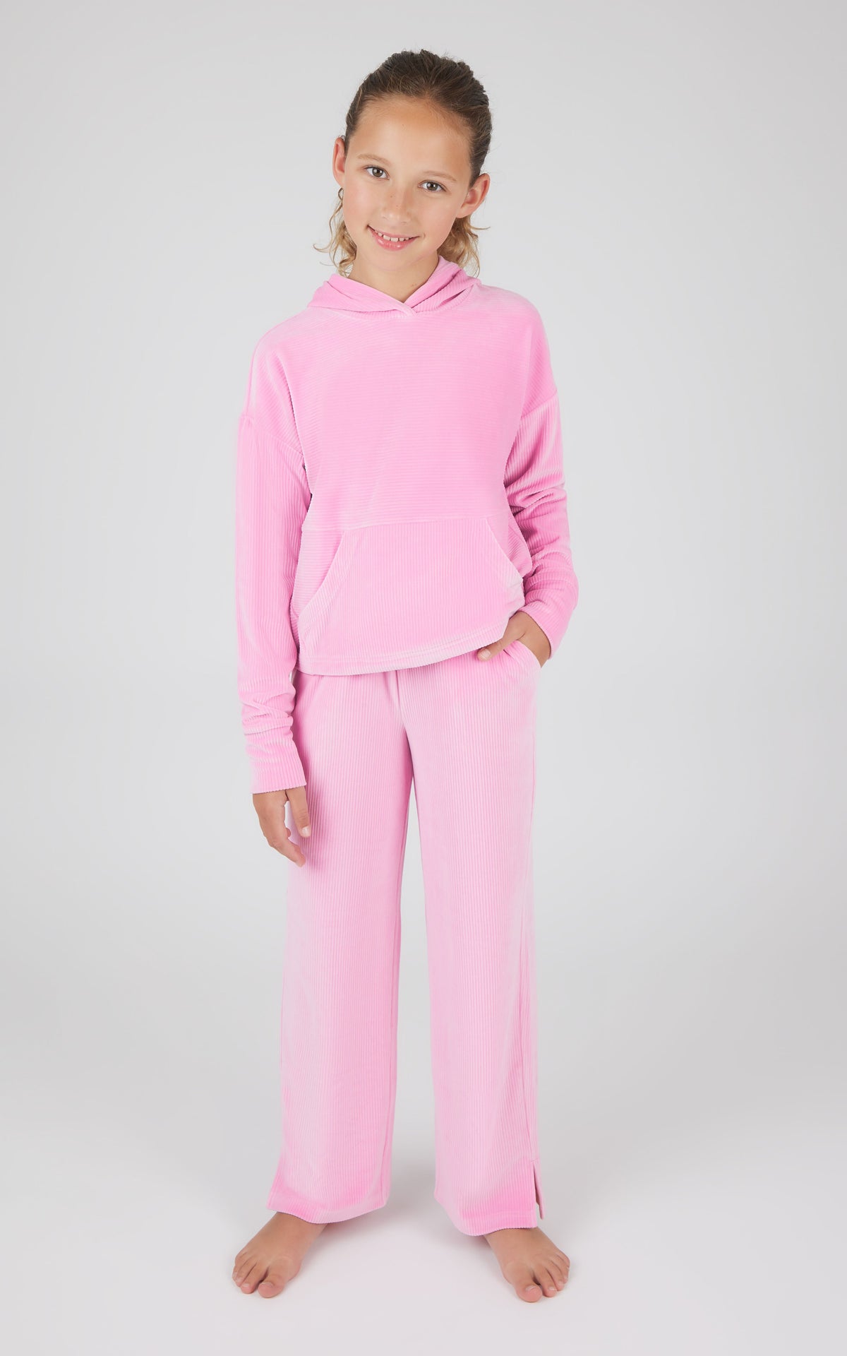 90 Degree by Reflex Girls 2 PC Ribbed Velour Hoodie and Straight Leg Pant