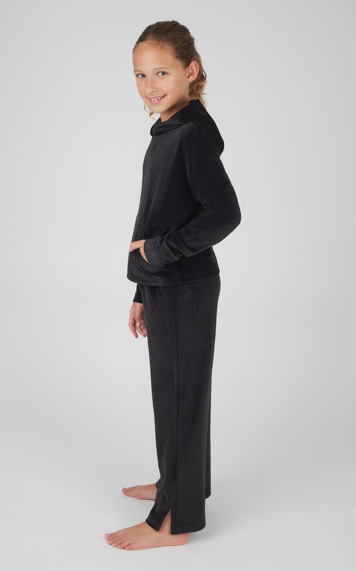 90 Degree by Reflex Girls 2 PC Ribbed Velour Hoodie and Straight Leg Pant
