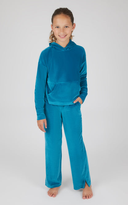 90 Degree by Reflex Girls 2 PC Ribbed Velour Hoodie and Straight Leg Pant