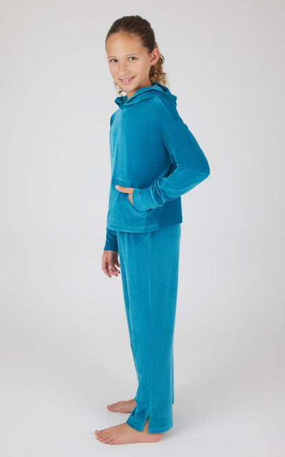 90 Degree by Reflex Girls 2 PC Ribbed Velour Hoodie and Straight Leg Pant