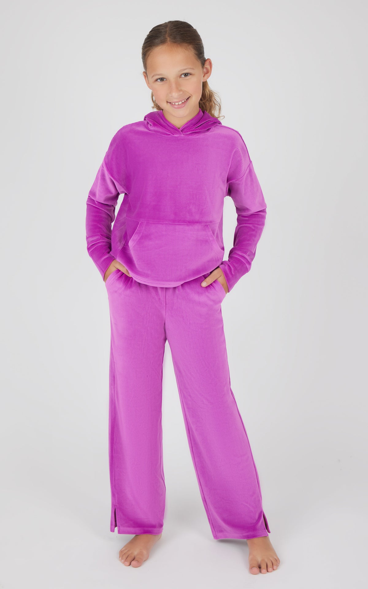 90 Degree by Reflex Girls 2 PC Ribbed Velour Hoodie and Straight Leg Pant