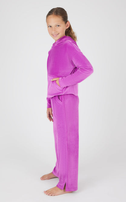 90 Degree by Reflex Girls 2 PC Ribbed Velour Hoodie and Straight Leg Pant
