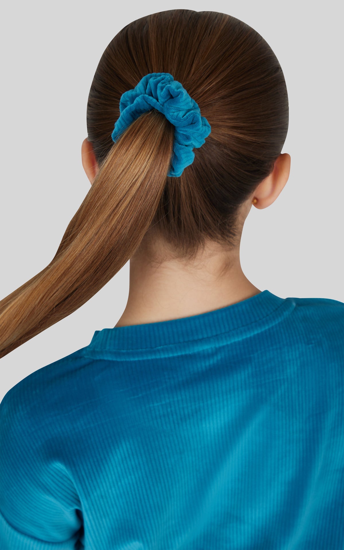 90 Degree by Reflex Girls Rib Velour Crew Neck Top With Pockets + Rib Velour Crossover Flared Leg Pant + Scrunchie Set