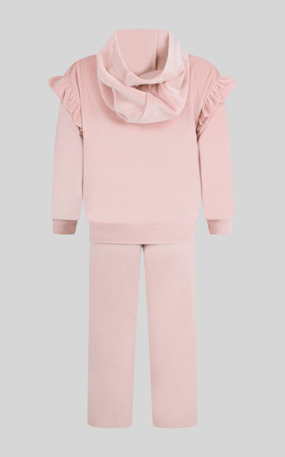90 Degree by Reflex 2 PC Little Girls Velour Lili Pullover Hoodie w Ruffle Detail + Little Girls Velour Flare