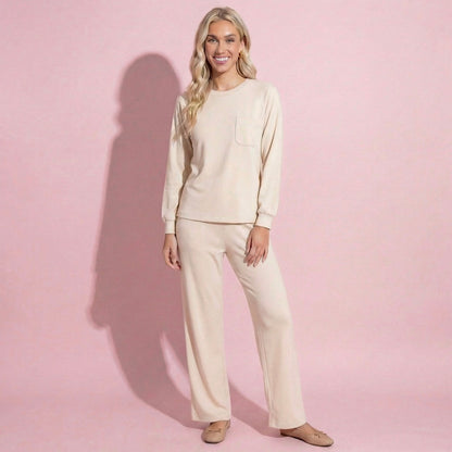Anna-Kaci Women's 2-Piece Set Long Sleeve Top with Front Pocket and Relaxed Fit Lounge Pants