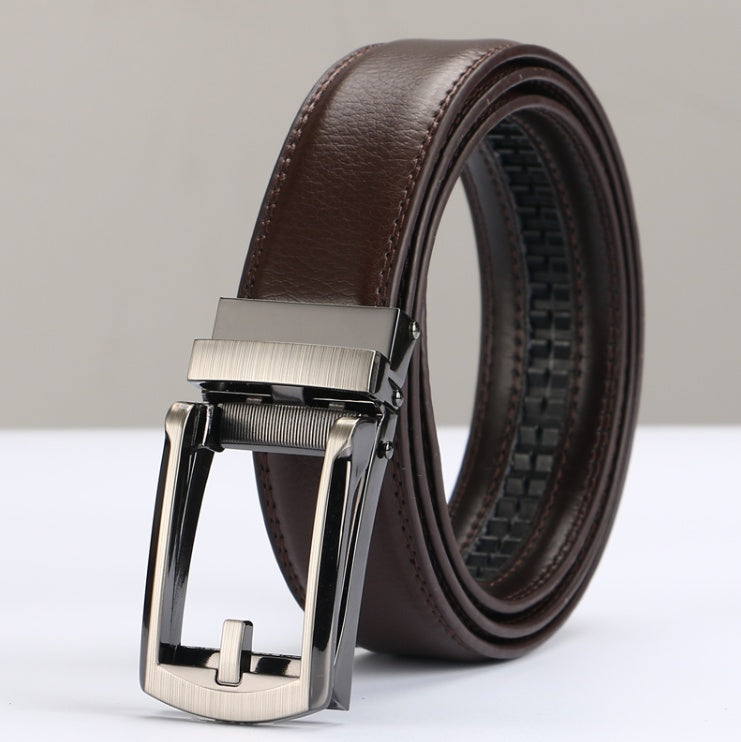 Men’s Luxury Automatic Buckle Leather Belt | Premium Ratchet Dress Belt for Men | Sleek Business Casual Waistband | Adjustable No-Hole Genuine Leather Belt