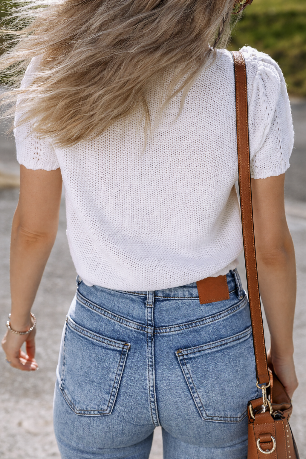 Threaded Pear Lavender Puff Sleeve Crewneck Sweater