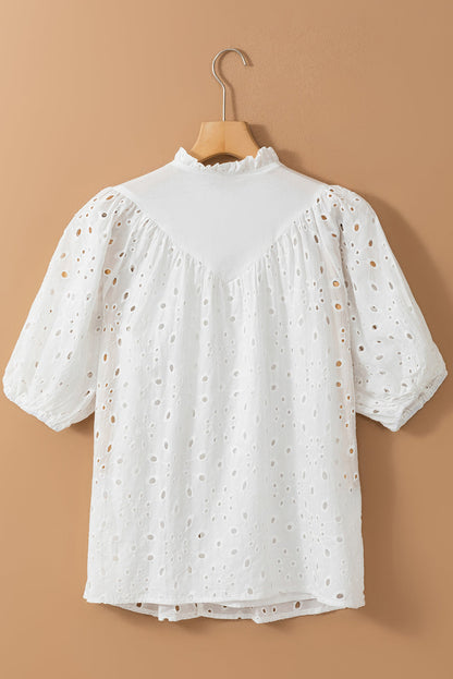 Threaded Pear Arielle Embroidered Hollow-out Puff Sleeve Blouse