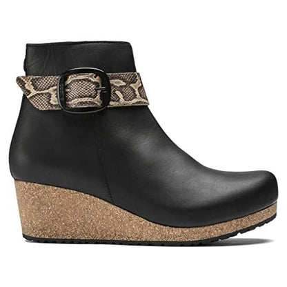 Birkenstock Unisex Elli Big Buckle Natural Leather Black/Snake Beige