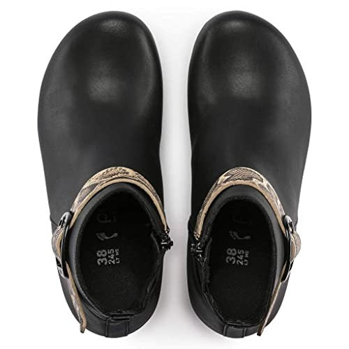Birkenstock Unisex Elli Big Buckle Natural Leather Black/Snake Beige