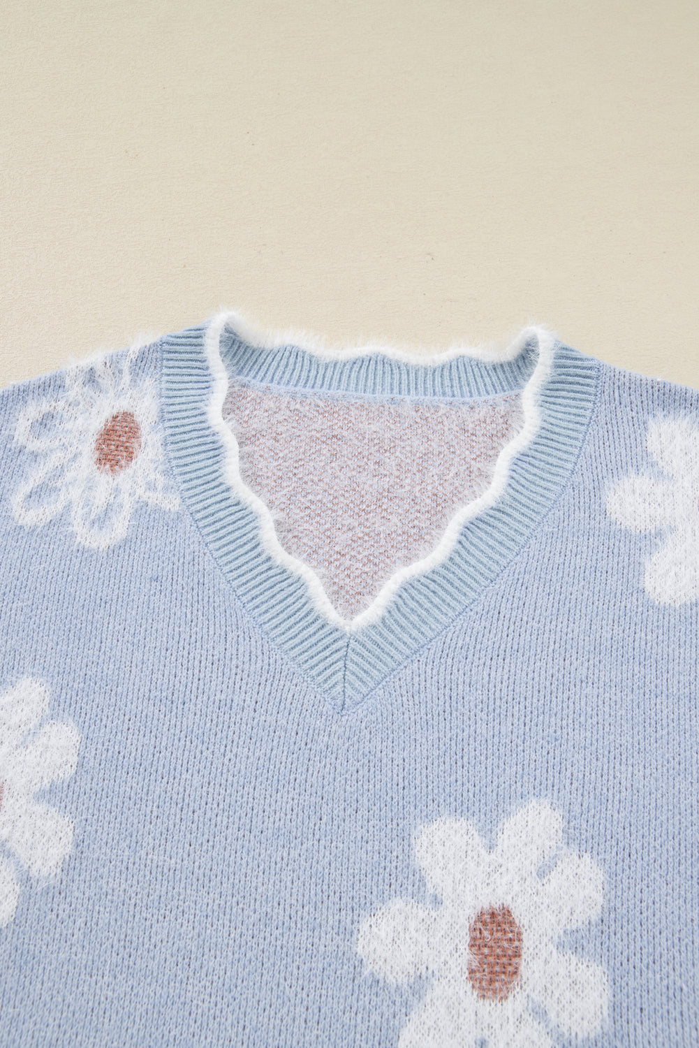 Threaded Pear Lucille Fuzzy Flower Scalloped PLUS Sweater