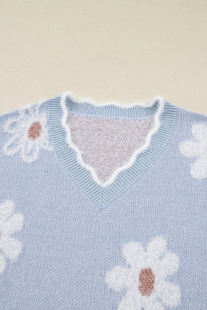 Threaded Pear Lucille Fuzzy Flower Scalloped PLUS Sweater