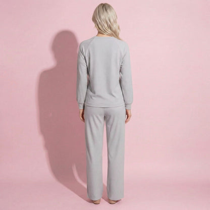 Anna-Kaci Women's 2-Piece Set Long Sleeve Top with Front Pocket and Relaxed Fit Lounge Pants