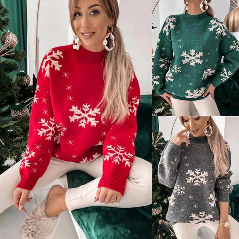 Women’s Christmas Snowflake Knitted Sweater | High-Sense Fluffy Loose Fit Holiday Jumper | Trendy Minimalist Winter Snowflake Pullover | Luxury-Label Statuesque Seasonal Wear | 2026 High-Fashion Radiant Holiday Essential