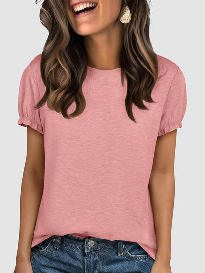 Women's Crew Neck Puff Sleeve Casual T-Shirt