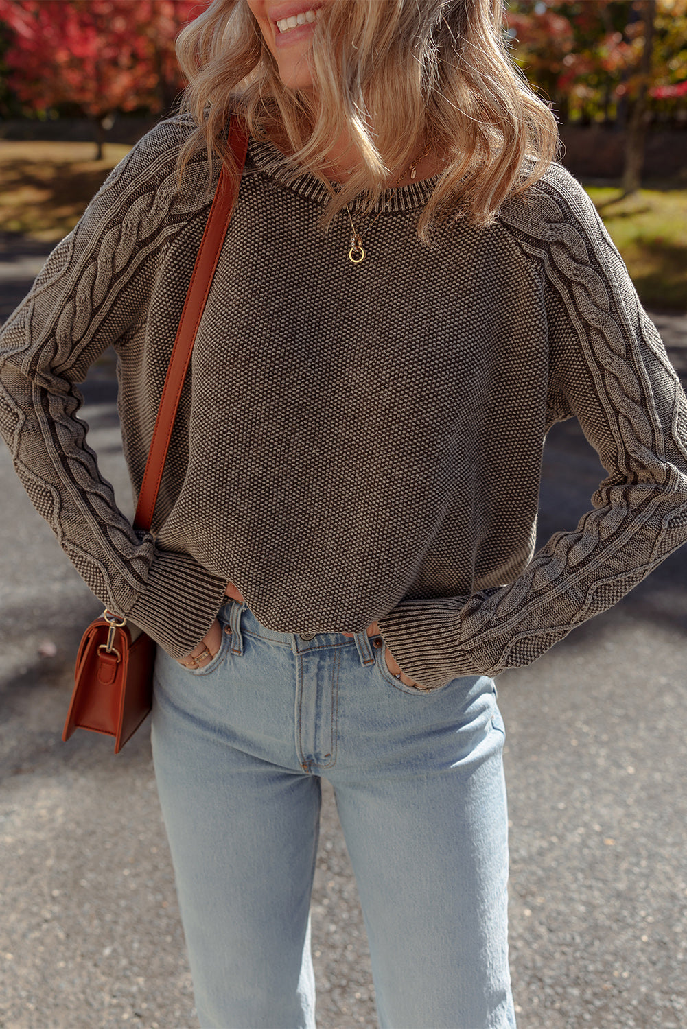 Threaded Pear Aria Knit Sleeve Casual Sweater